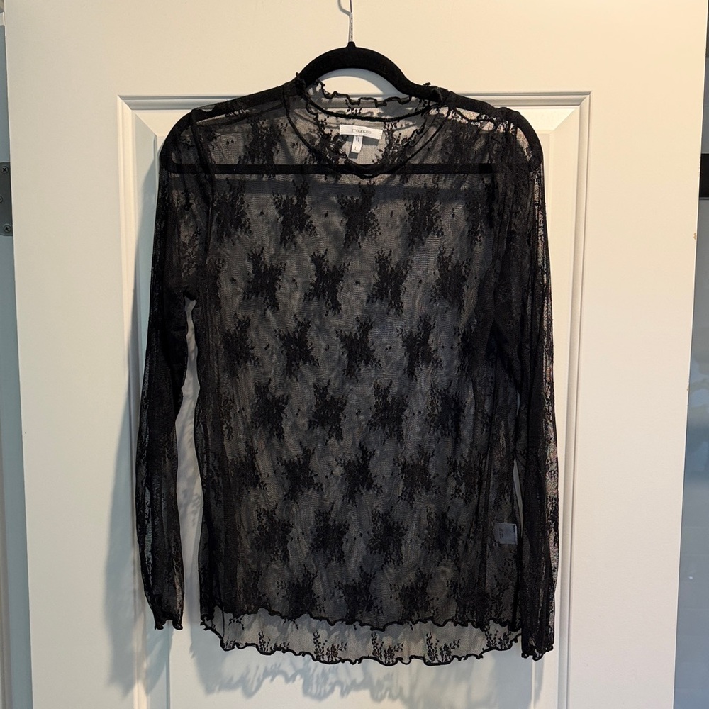 Black Lace Long Sleeve sheer Top